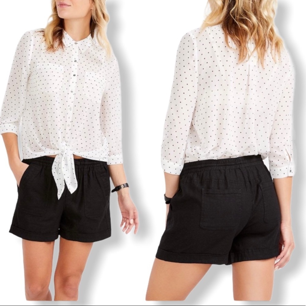 REITMANS Ivory Black Polka Dot Tie Front Blouse 3/4 Sleeve Size XS